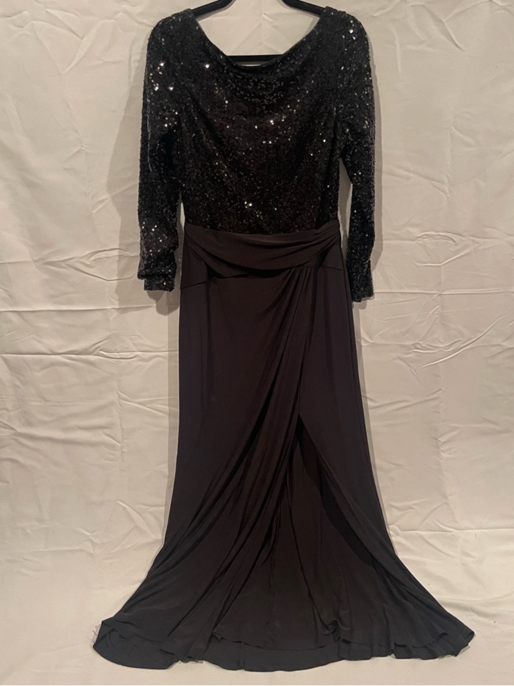 Ralph Lauren Black Sequin Long-Sleeve Evening Gown with Low Back